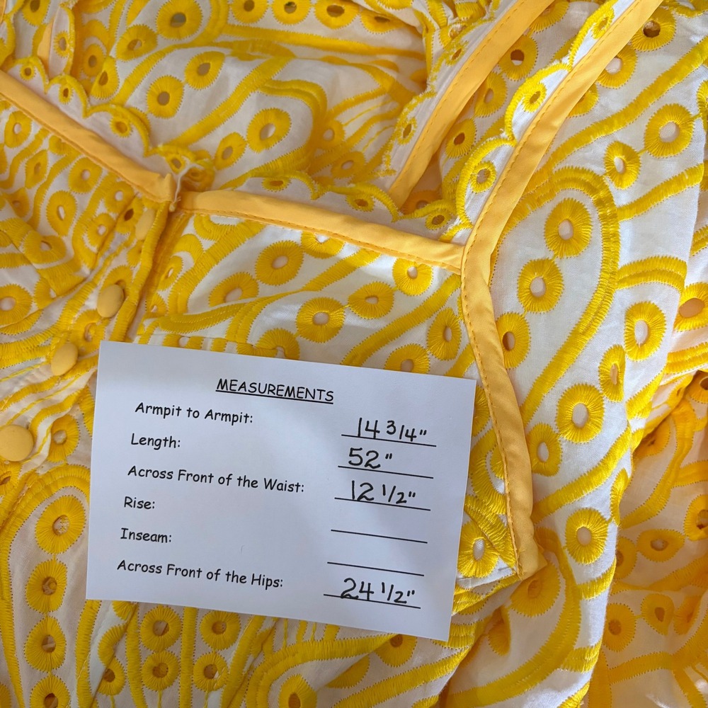JARDINVUE Lace Buttoned Ruffle Hem Cami Midi Dress Yellow Embroidered X-Small - Picture 15 of 15